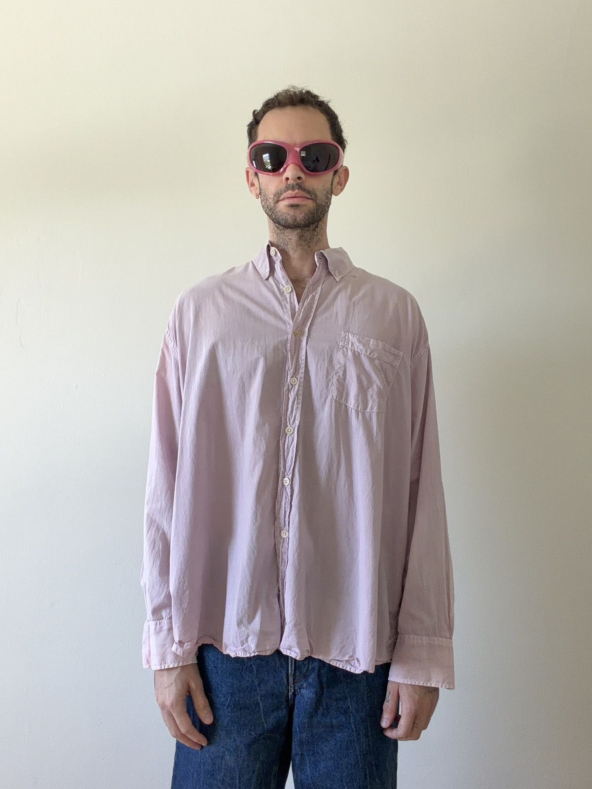 our legacy borrowed shirt voile soft pink / purple [ 48 ]