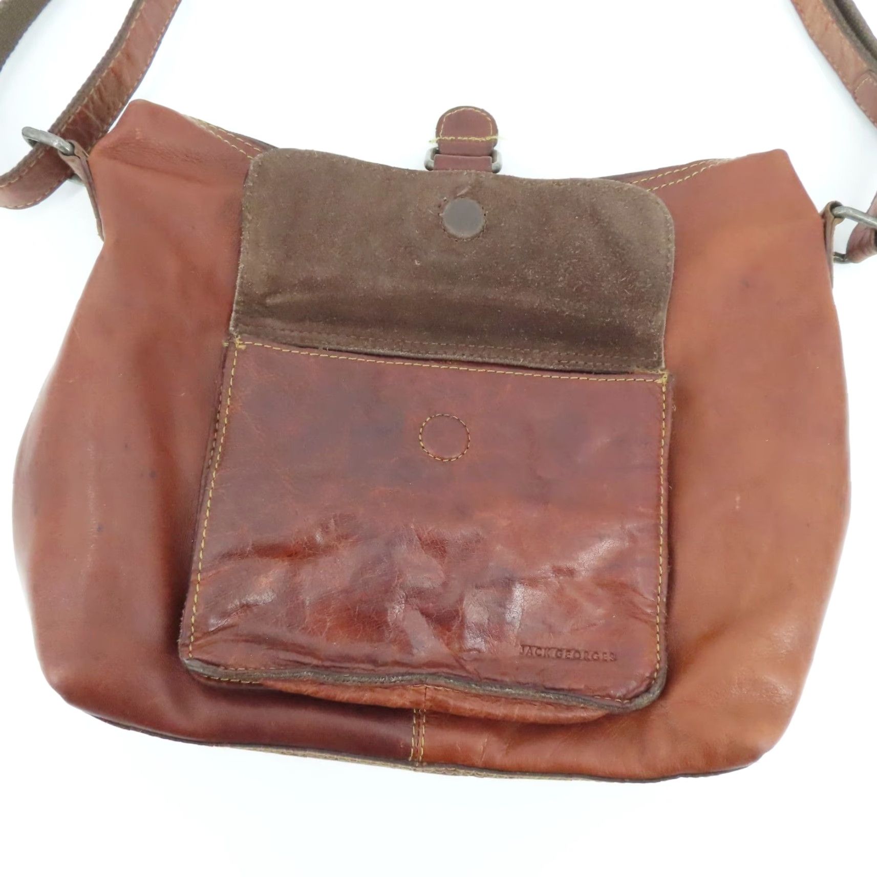 George Jack Georges Distressed Brown Leather Shoulder Bag Handbag Purse Flap Pocket Size ONE SIZE - 6 Thumbnail