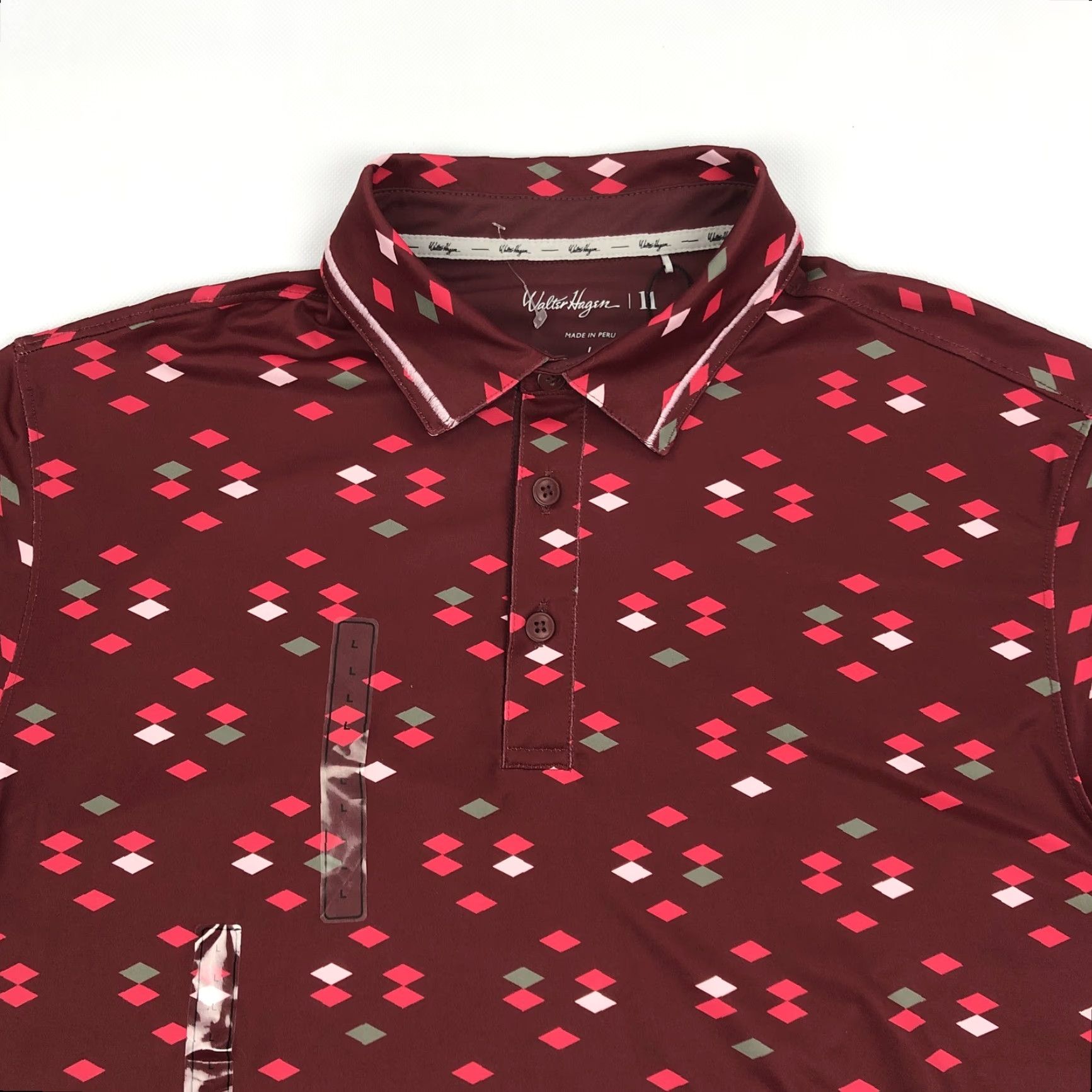 Vintage Walter Hagen Perfect 11 Polo Shirt Burgundy Diamond Geometric NWT Mens L Regular Short Sleeve Golf Breathable Moisture Wicking Easy Care Shirt Size US L / EU 52-54 / 3 - 2 Thumbnail