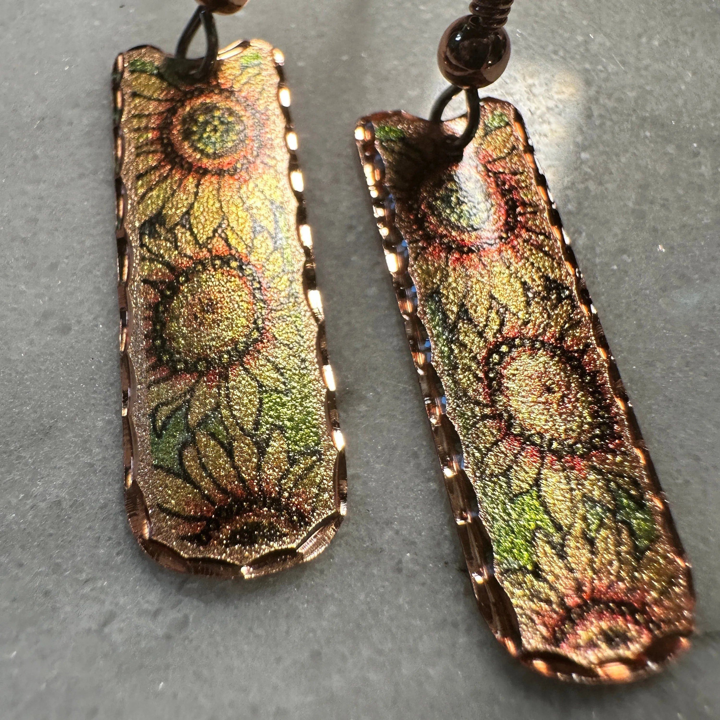 Other Handcrafted Copper Diamond Cut Sunflower Wire Drop Earrings, Size ONE SIZE - 5 Thumbnail