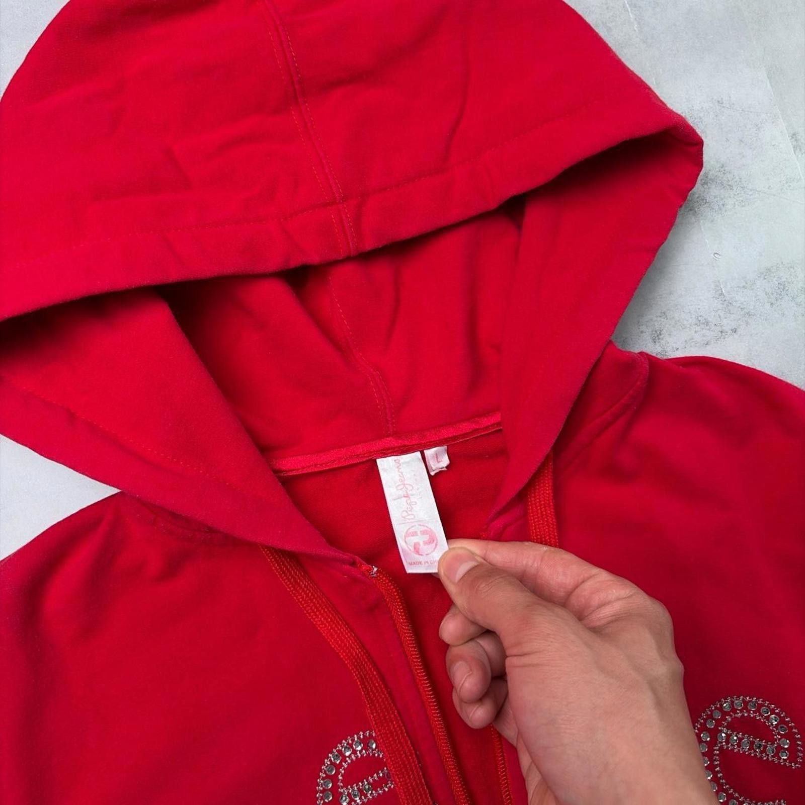 Pepe Jeans Y2K Red Pep Jeans Grunge Rhinestone Skater Zip Up Hoodie Size L / US 10 / IT 46 - 7 Thumbnail