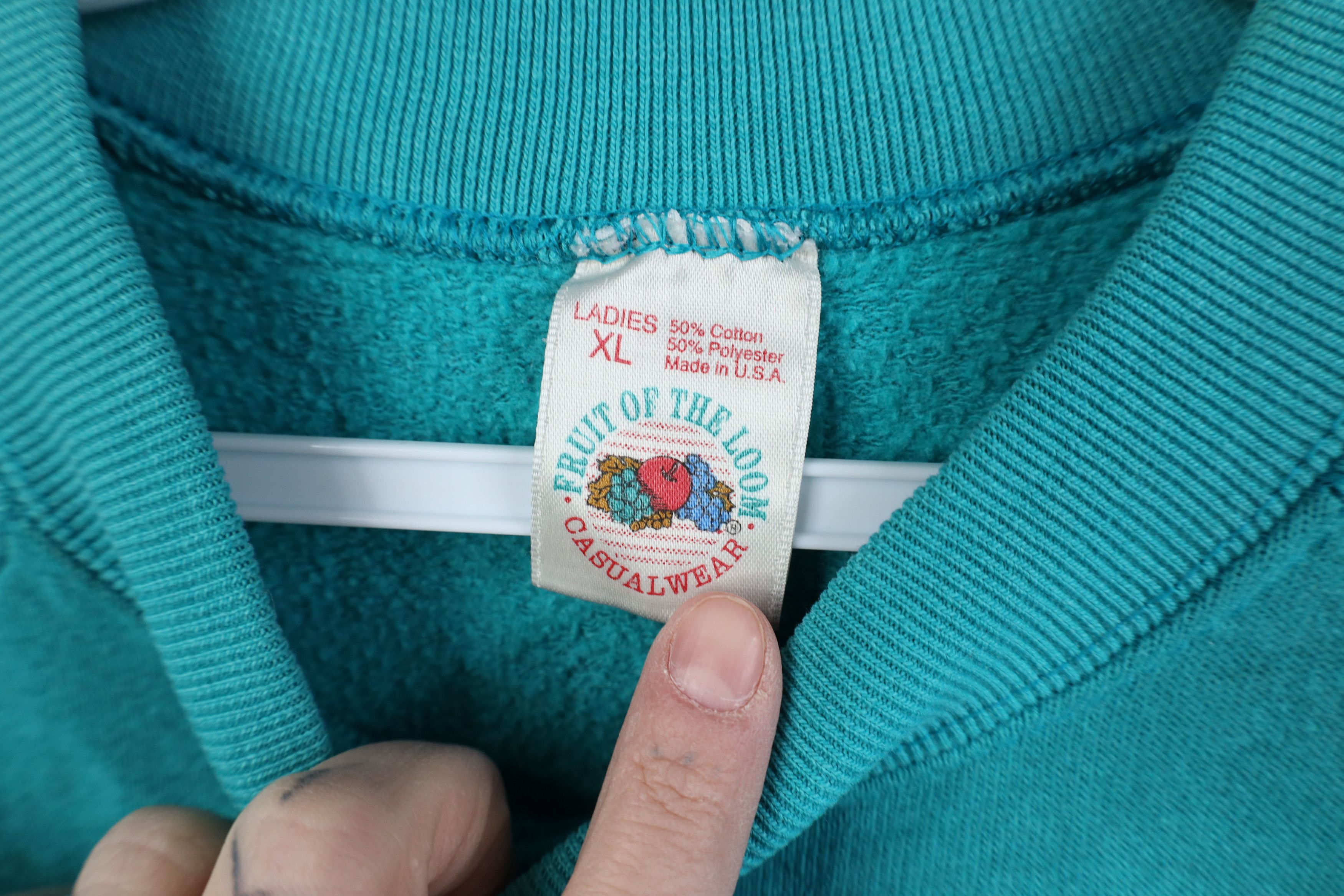 Vintage Vintage 90s Streetwear Blank Crewneck Sweatshirt Teal USA Size US XL / EU 56 / 4 - 8 Thumbnail