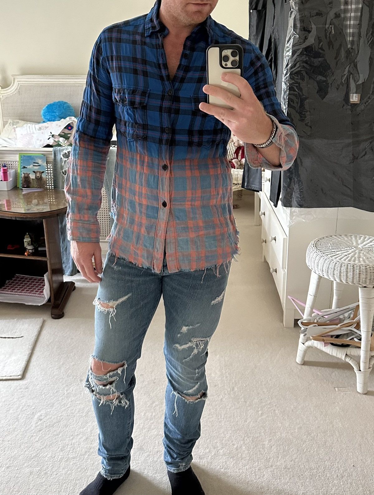 image of Saint Laurent Paris Fw15 Saint Laurent Crash Trash Ripped Jeans Hedi Slimane 32 in Blue, Men's
