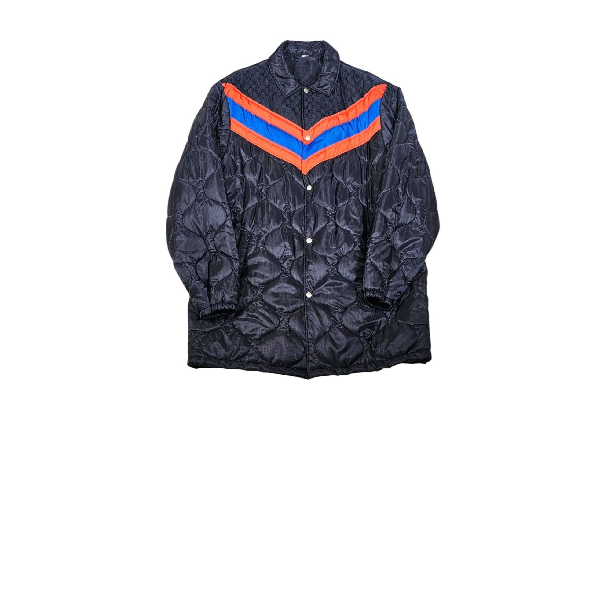 Gucci Quilted Jacket Navy Blue Red Chevron Stripes Size US L / EU 52-54 / 3 - 1 Thumbnail