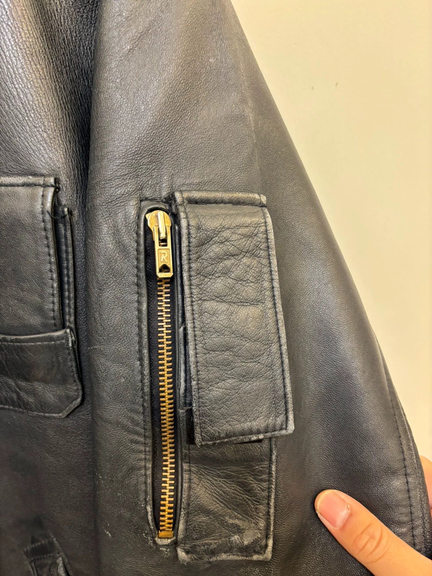 Vintage Vintage 80s French Pilot Calfskin Leather - Midnight Blue Size US XL / EU 56 / 4 - 4 Thumbnail
