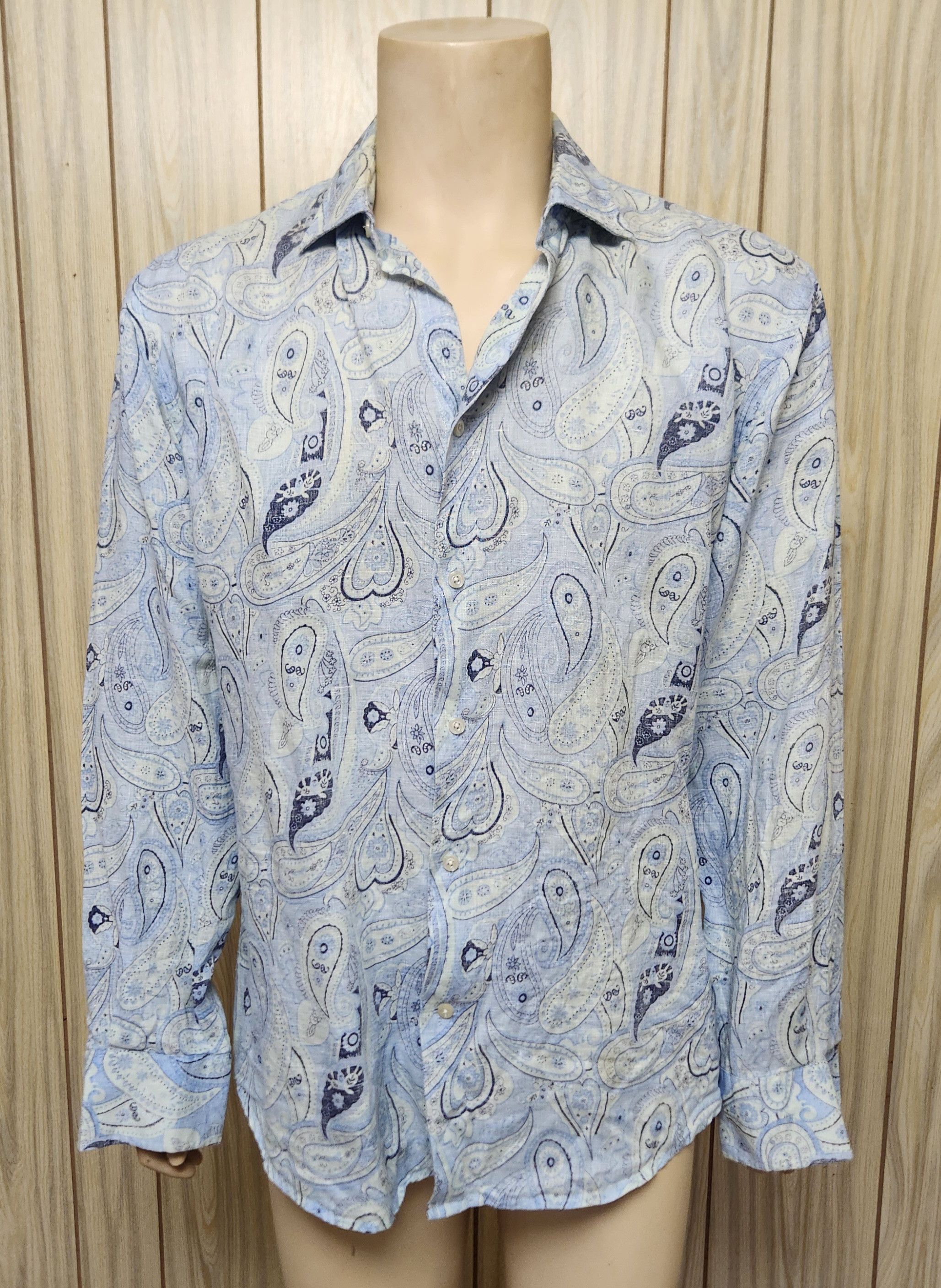 Saks Fifth Avenue linen shirt XL Saks Fifth Avenue blue paisley long sleeve Size US XL / EU 56 / 4 - 1 Thumbnail