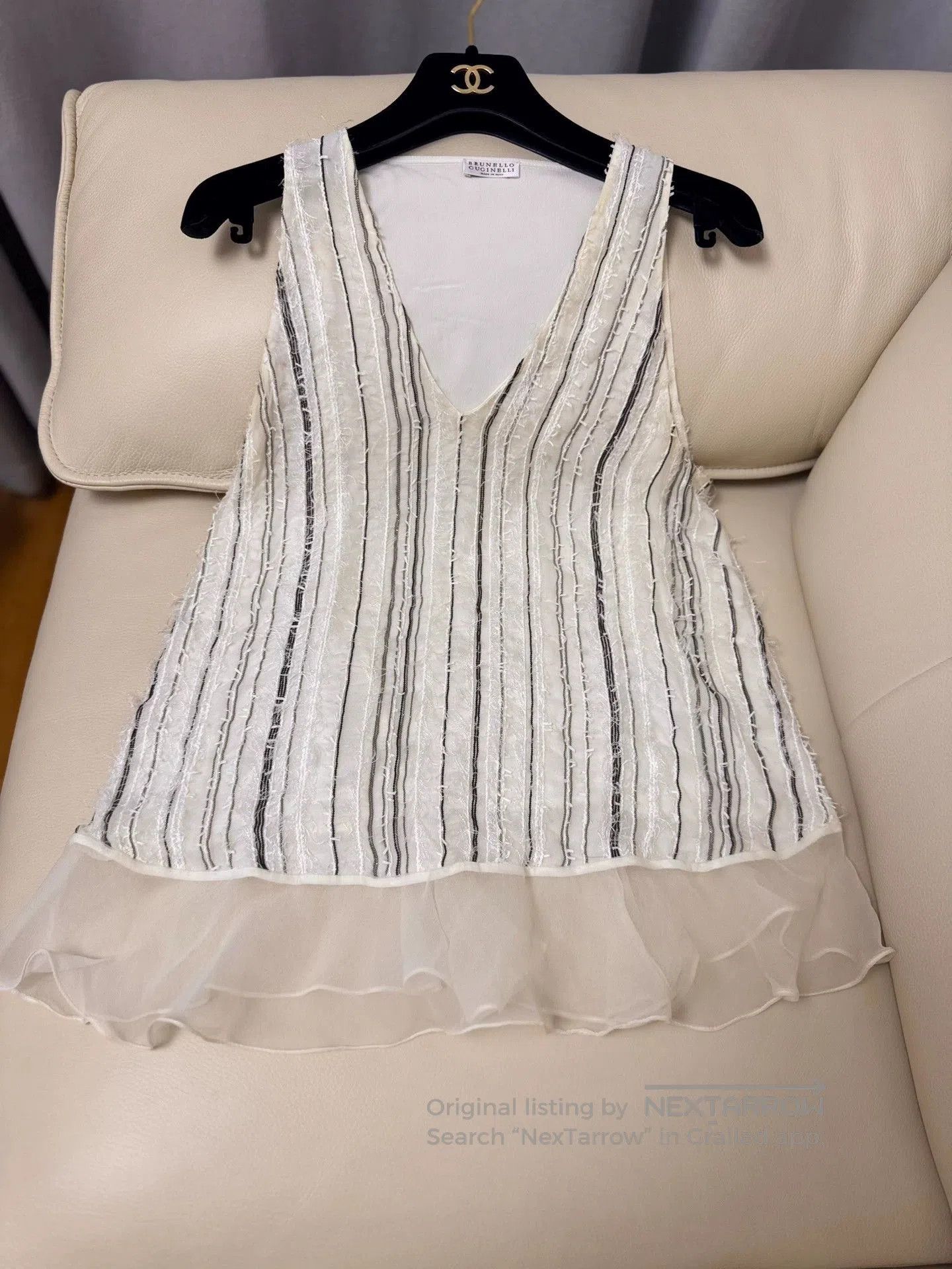 Brunello Cucinelli brunello cucinelli white silk beaded tank top. Size US XS / EU 42 / 0 - 1 Thumbnail