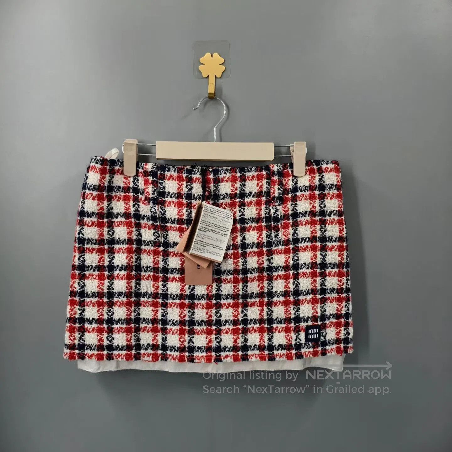 Miu Miu Miu Miu Red Black Checkered Woven Skirt. Size 39" - 1 Thumbnail