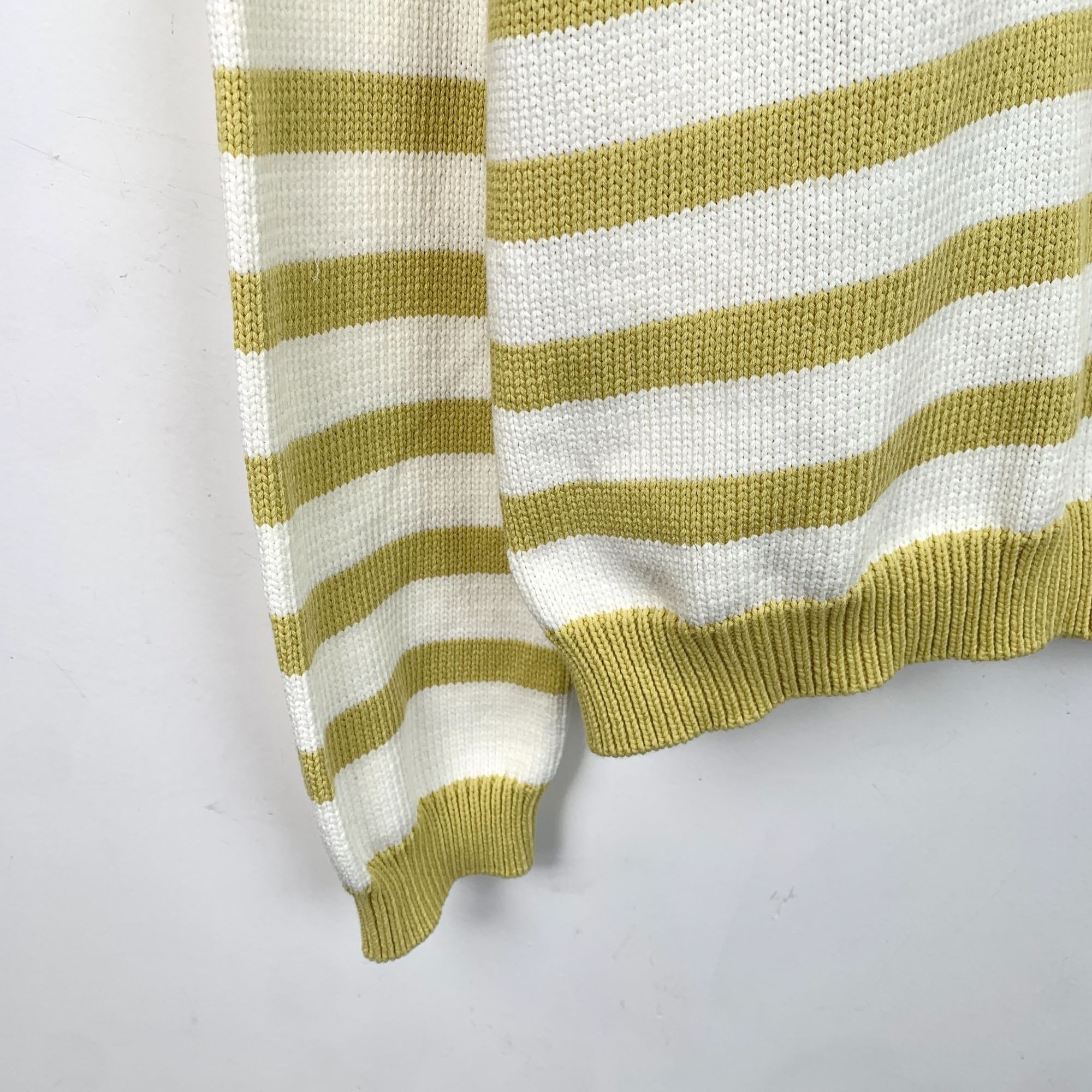 Max Mara MaxMara White & Yellow Striped Cotton Blend Sweater With Emb Size L / US 10 / IT 46 - 5 Thumbnail