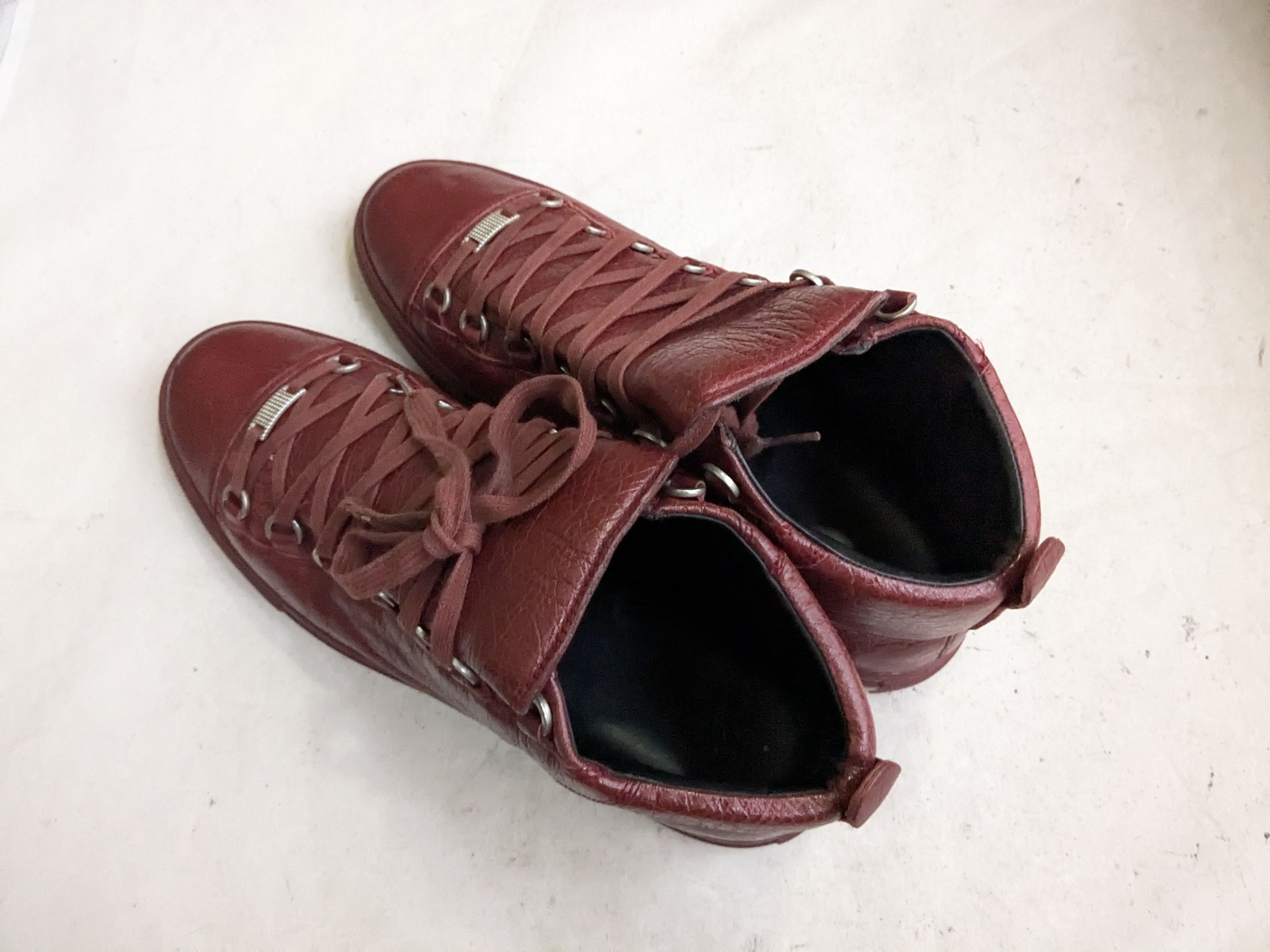Balenciaga Balenciaga Arenas Burgundy Leather 12 High Tops Size US 12 / EU 45 - 11 Thumbnail