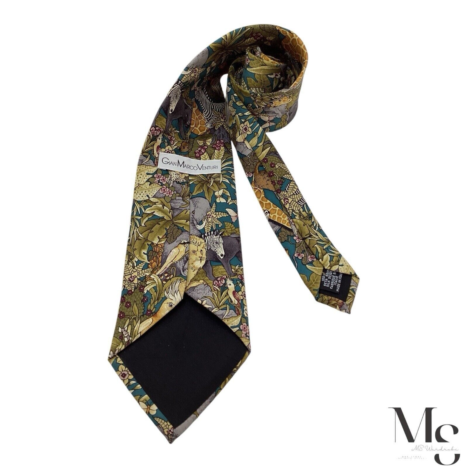 GianMarco Venturi GIAN MARCO VENTURI Green Animal Print Silk Tie Made In Italy Size ONE SIZE - 2 Thumbnail