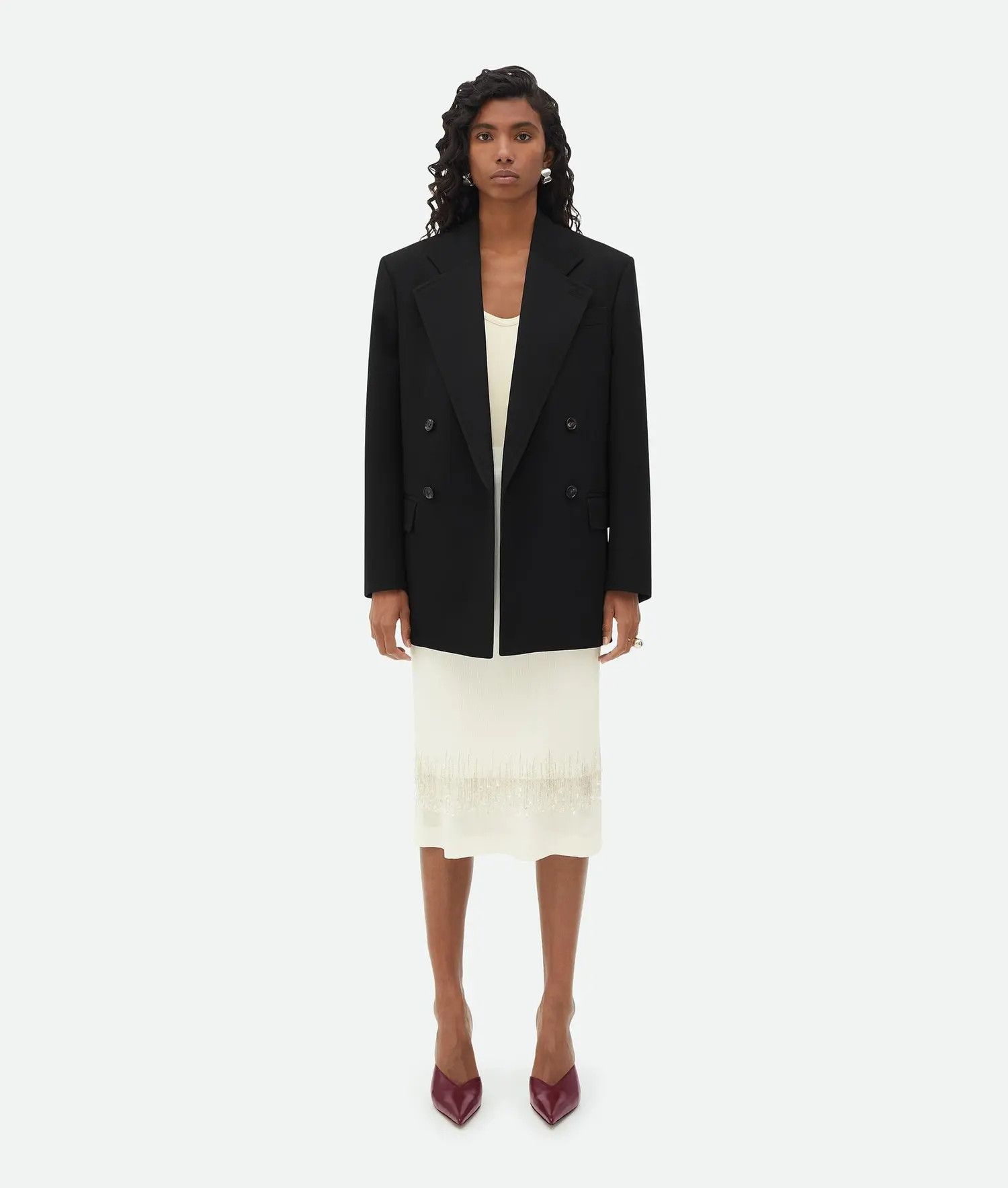 Bottega Veneta o1n1vont0425 Crystal Embroidered Jersey Midi Skirt in Chalk Size 26" / US 2 / IT 38 - 5 Thumbnail