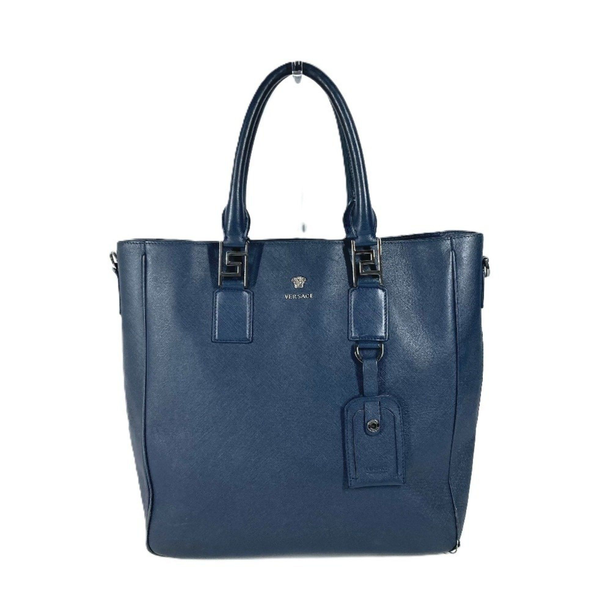 Versace Medusa Logo Shoulder Bag, Tote Leather, Men's, Navy in Blue