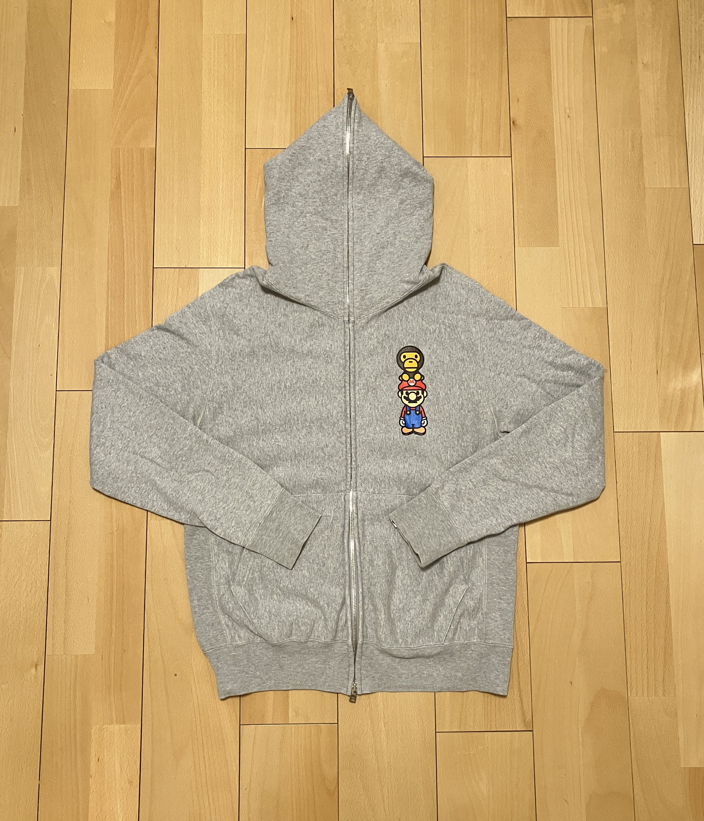 Pre-owned Bape Gray Mario To Baby Milo Full Zip Hoodie In Grey