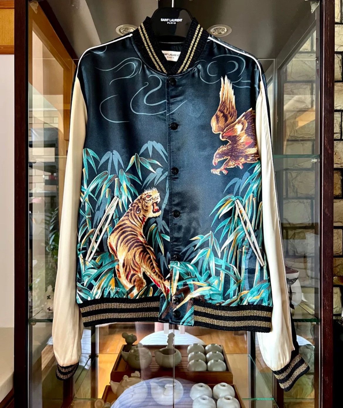 Saint Laurent Paris Yves Saint Laurent Saint laurent slp 16ss catwalk Tiger Eagle silk jacket coat Grailed