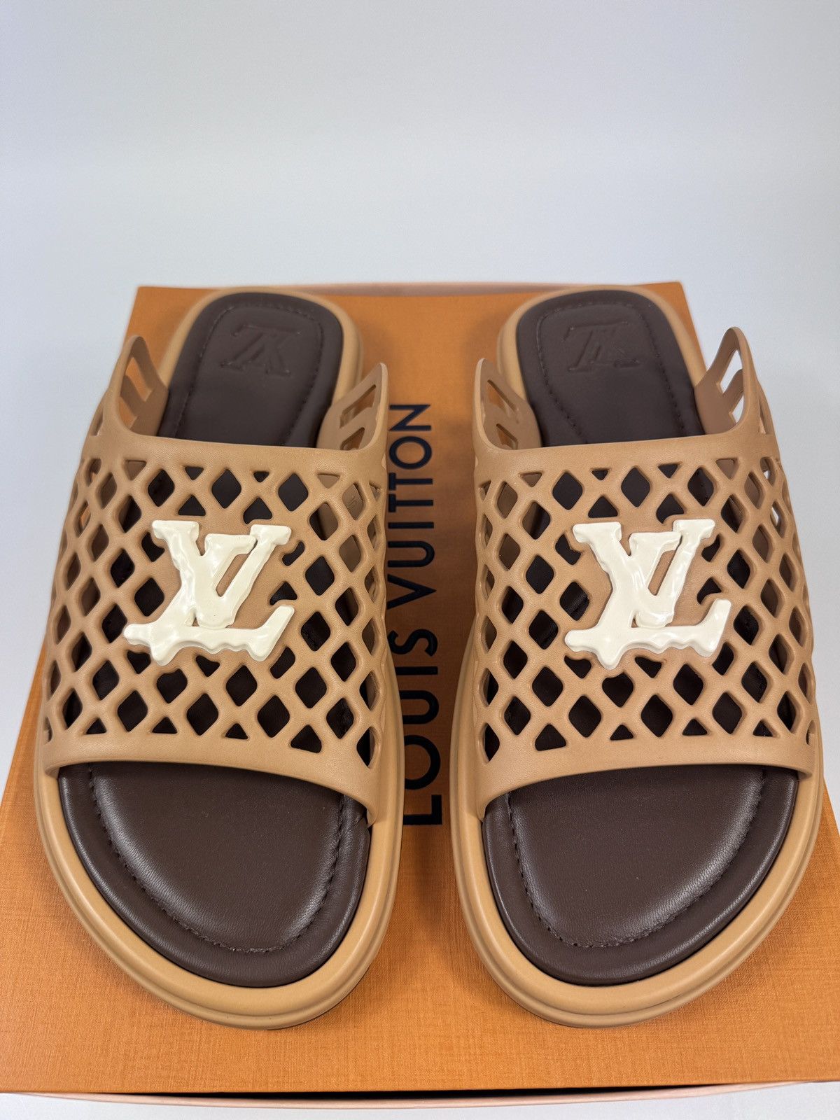 Louis Vuitton WAFFLE LV LOGO SLIDES ( VERY RARE ) Size US 10 / EU 43 - 1 Thumbnail
