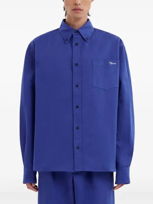 Marni o1w1db11125 Logo-Embroidered Cotton Shirt in Blue Size US L / EU 52-54 / 3 - 2 Thumbnail