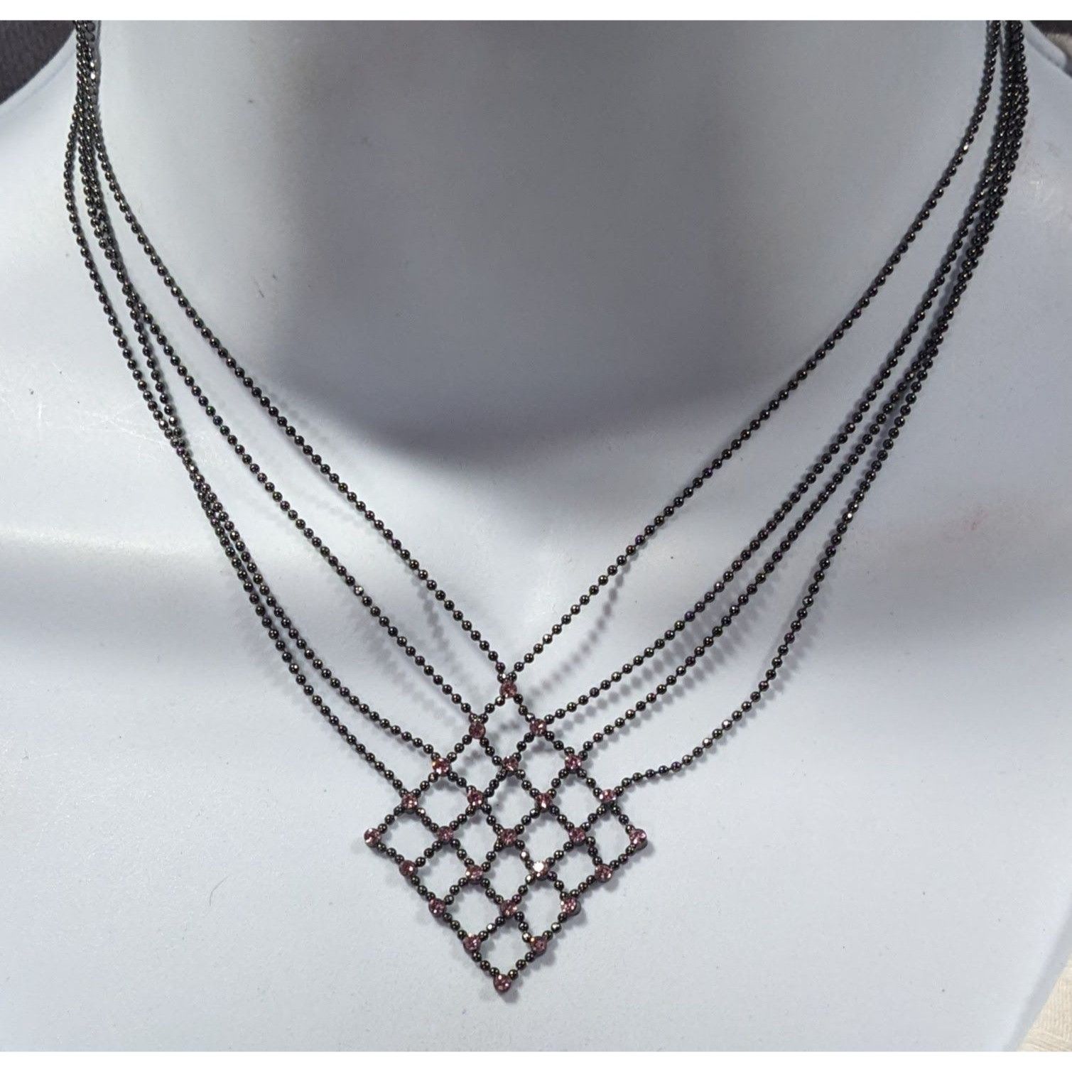 Other Pastel Goth Pink Rhinestone Chain Lattice Necklace Size ONE SIZE - 1 Thumbnail