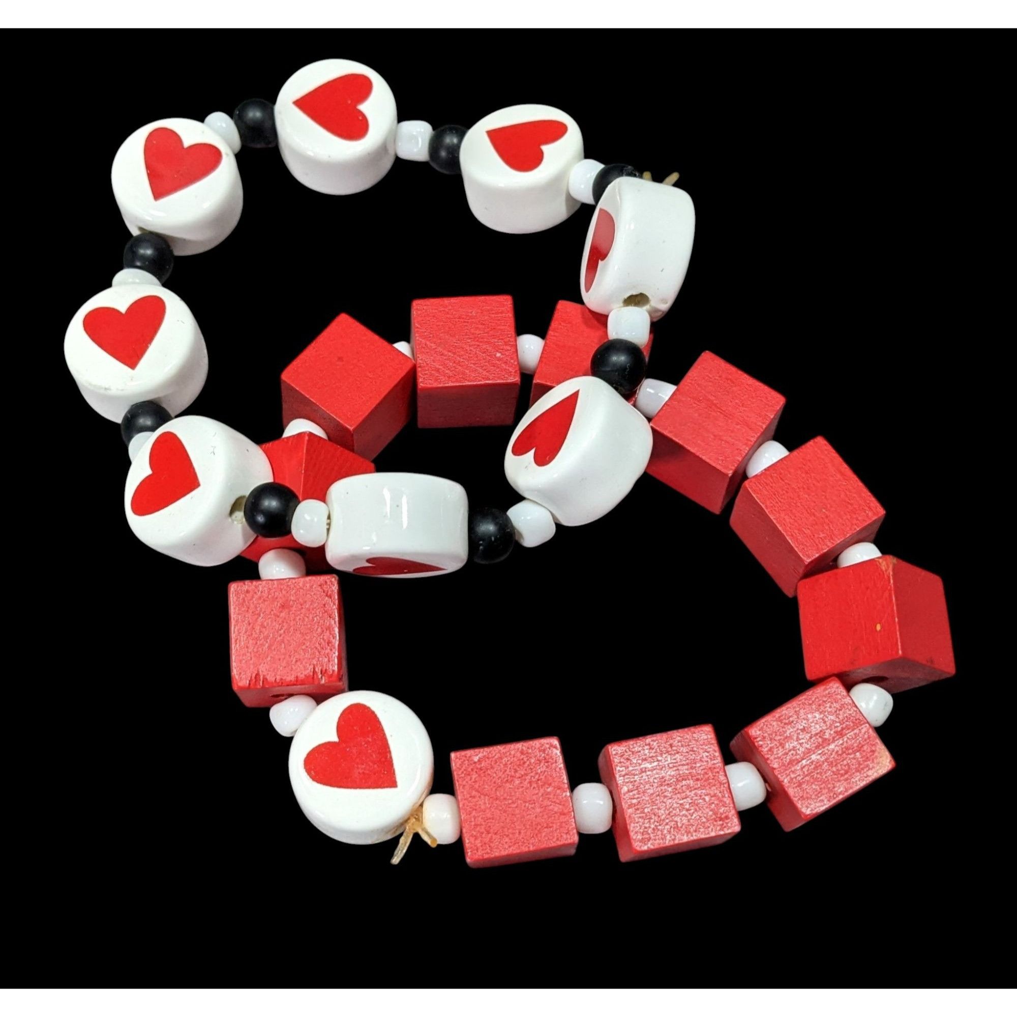Other Square And Heart Red And White Beaded Stretch Bracelet Set Size ONE SIZE - 2 Thumbnail