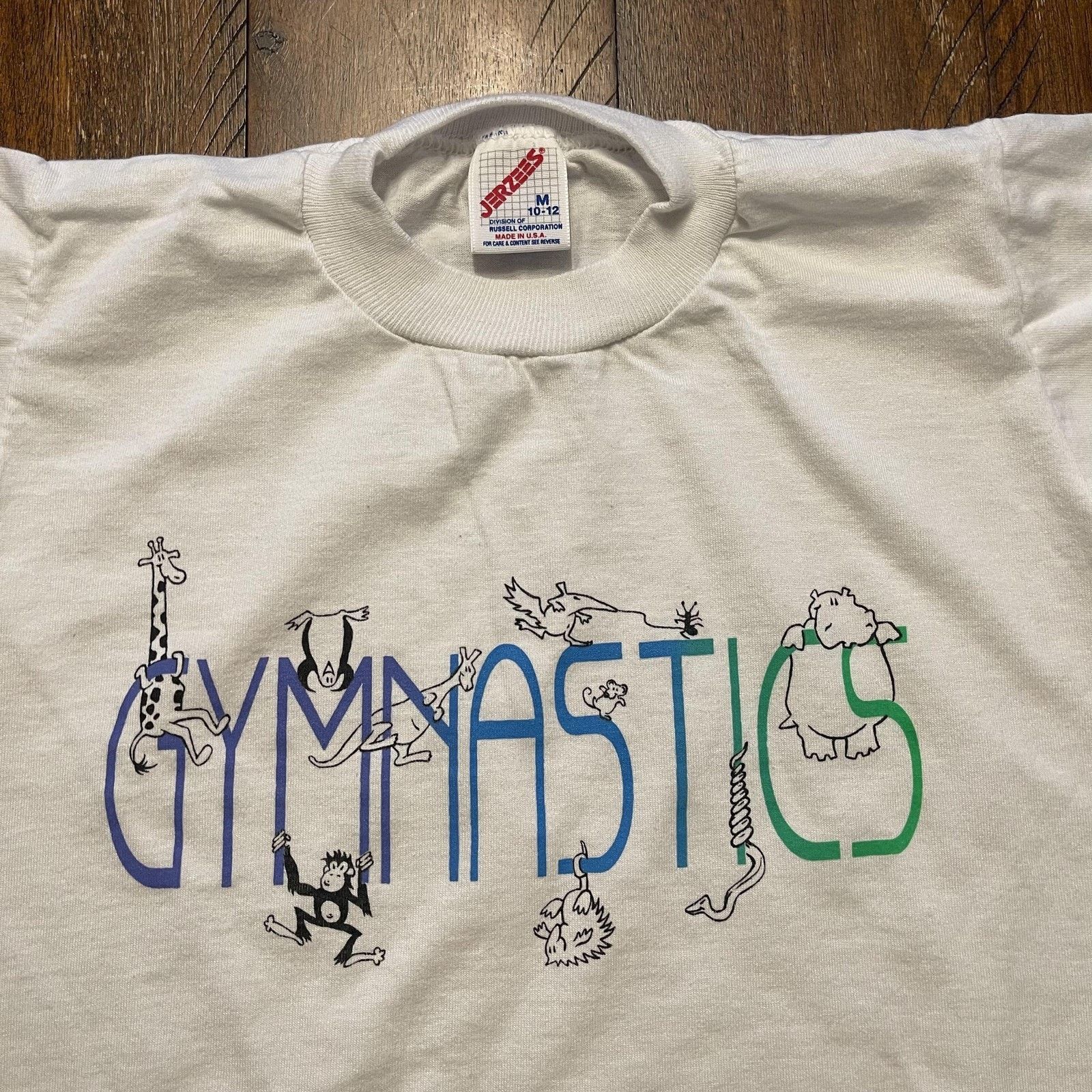 Jerzees Vtg Gymnastics Shirt Youth Medium 10-12 White Cartoon Animal Size US XXS / EU 40 - 3 Thumbnail
