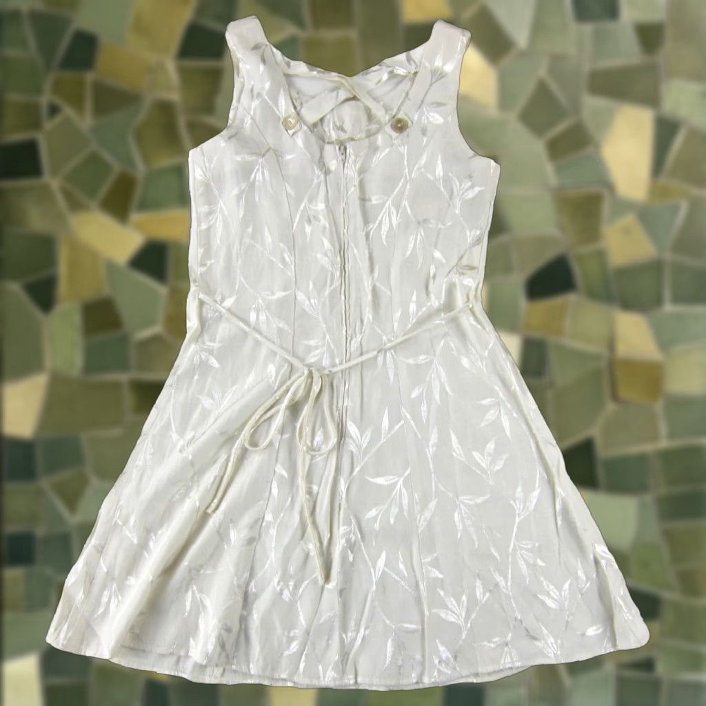 Vintage VINTAGE DBY Ltd. White Floral Shimmer Crisscross Short Tank Sun Dress XS Dress Size 26" / US 2 / IT 38 - 1 Thumbnail