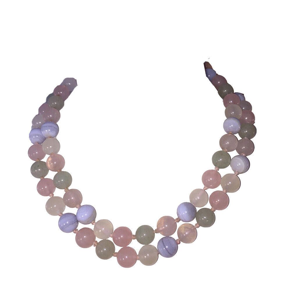 Designer Blue Lace Agate Green Agate and Rose Quartz Bead Necklace Size ONE SIZE - 1 Thumbnail