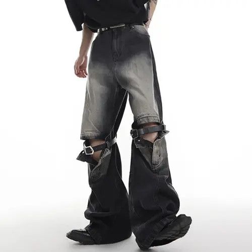 VIBE Bell-bottomed jeans wide legs straight with a joint punk Size US 32 / EU 48 - 8 Thumbnail