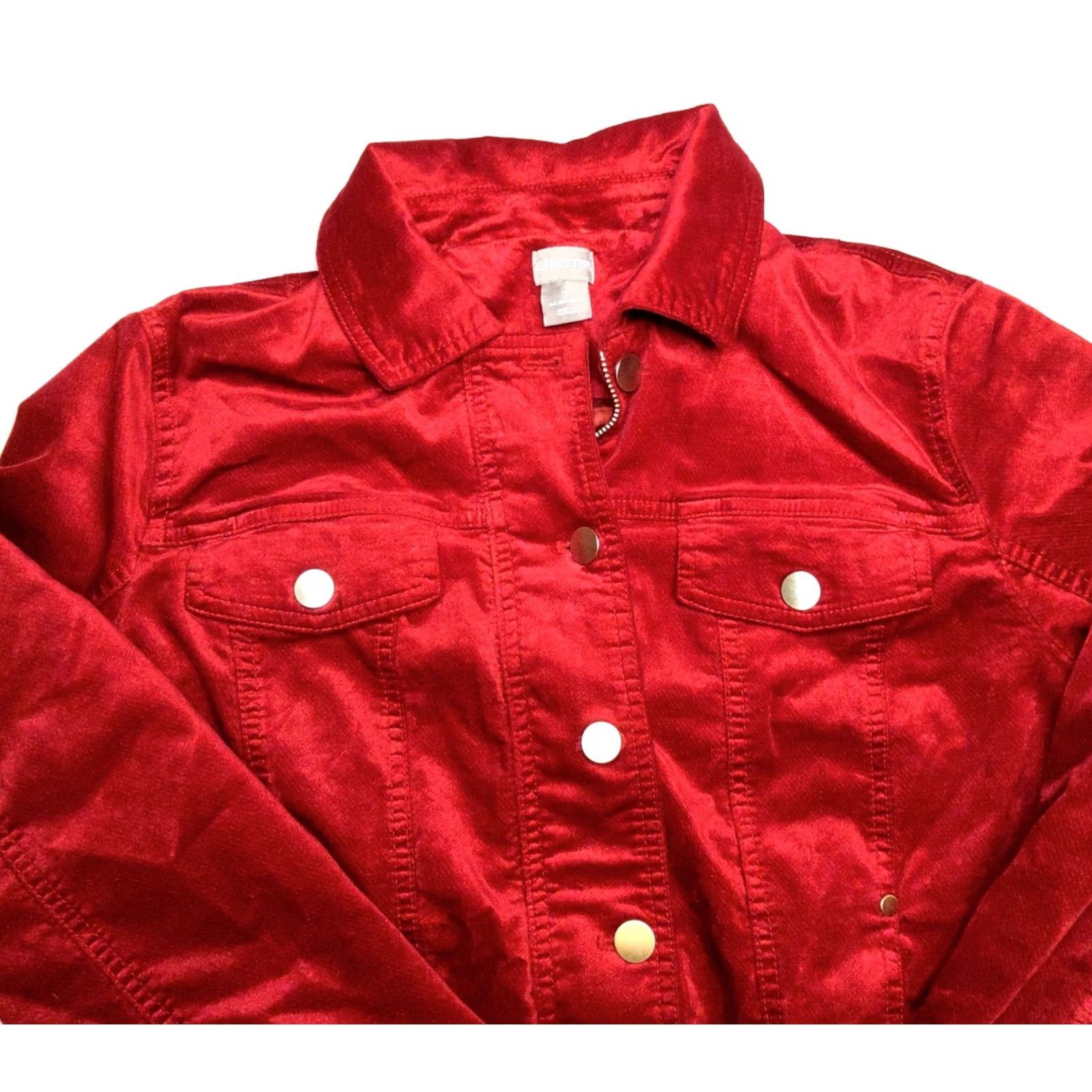 Vintage Chico's Red Velvet Denim Style Jacket Women's Regular 12/14 Short Lined Casual Party/Cocktail Fall Spring Summer Winter Velvet Denim Velvet Jacket Size XL / US 12-14 / IT 48-50 - 4 Thumbnail