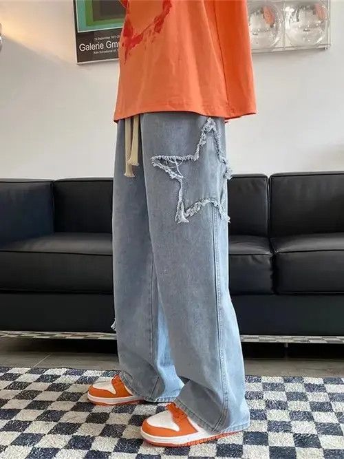 Other Star Embroidered Jeans Retro Washed Loose Wide Leg Pants Size US 33 - 3 Thumbnail