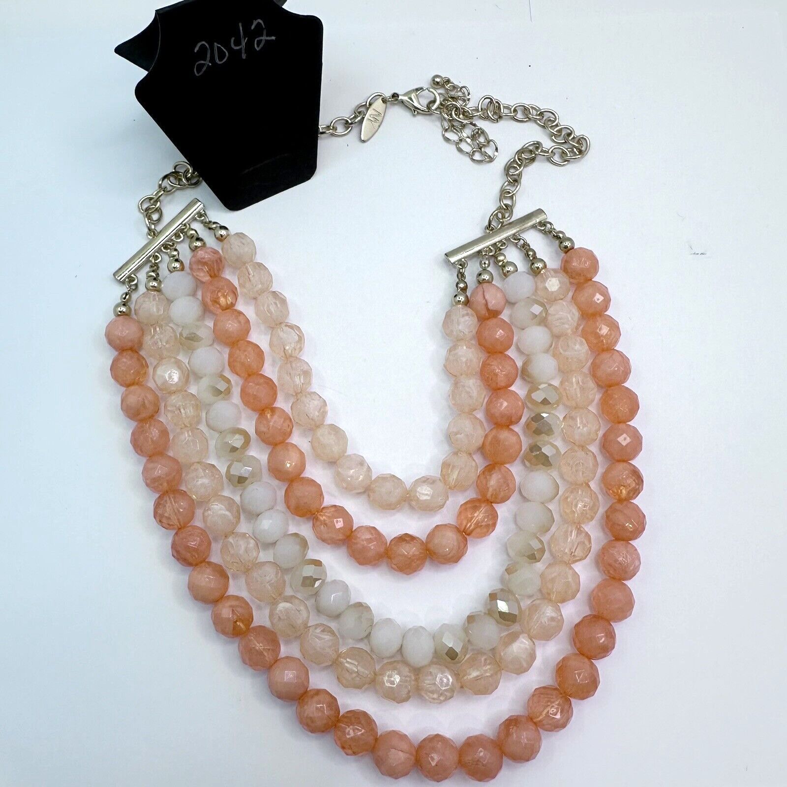 Lourdes NY Signed Multi Strand Necklace Peach Cream Faceted Beads Size ONE SIZE - 6 Thumbnail