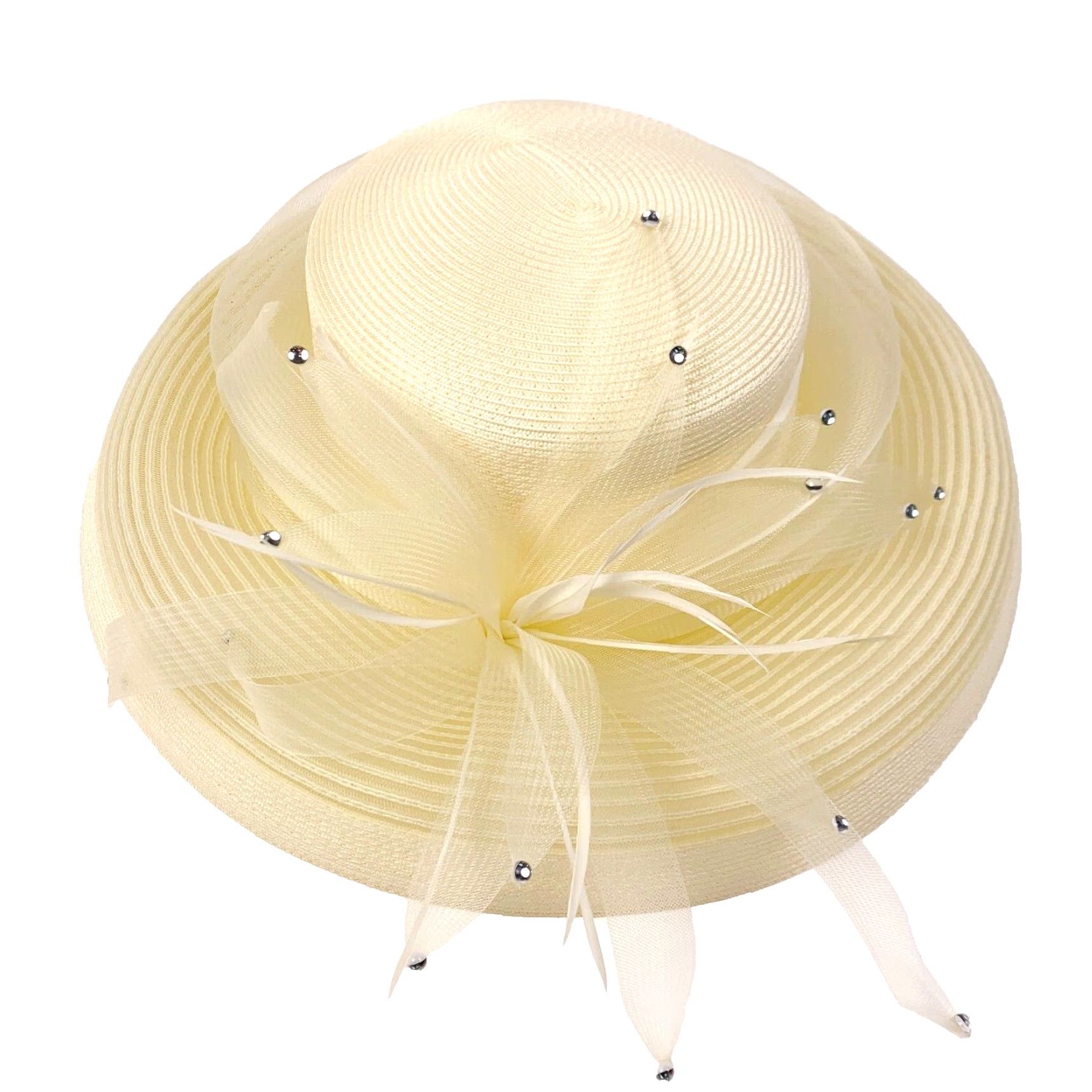 Vintage VINTAGE Derby Hat - Made in Taiwan - Ivory Polypropylene Church Tea Fancy Hat, 1980s, Tulle, Special Occasion, Unbranded, Mens/Womens Size ONE SIZE - 2 Thumbnail