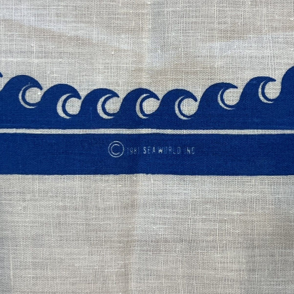 Other Vintage 80s Sea World Handkerchief White Blue 21.5x21.5 Size ONE SIZE - 2 Thumbnail