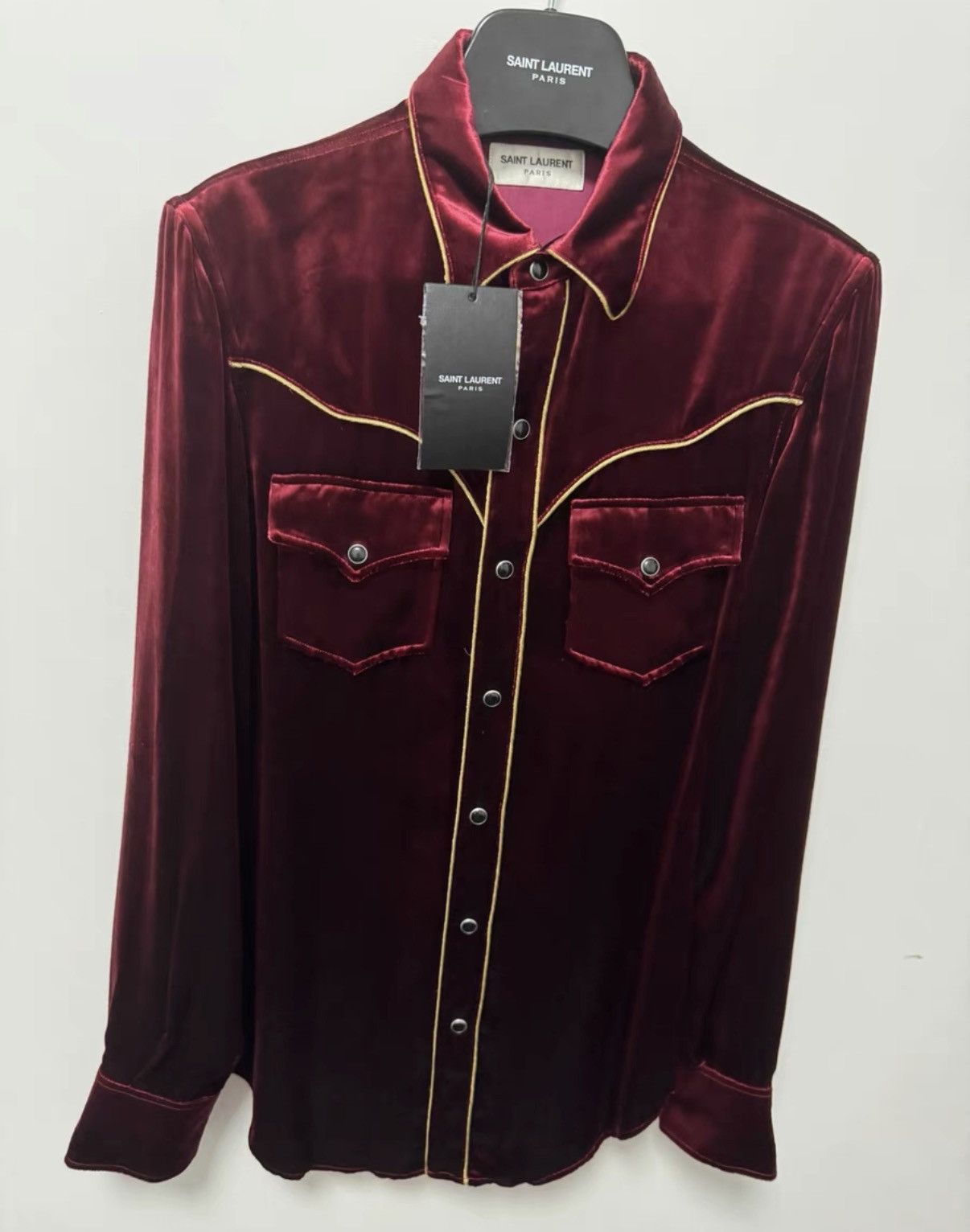 Saint Laurent Paris Saint Laurent (SLP) 16FW Palace Gold Thread Red Velvet Shirt Size US S / EU 44-46 / 1 - 3 Thumbnail