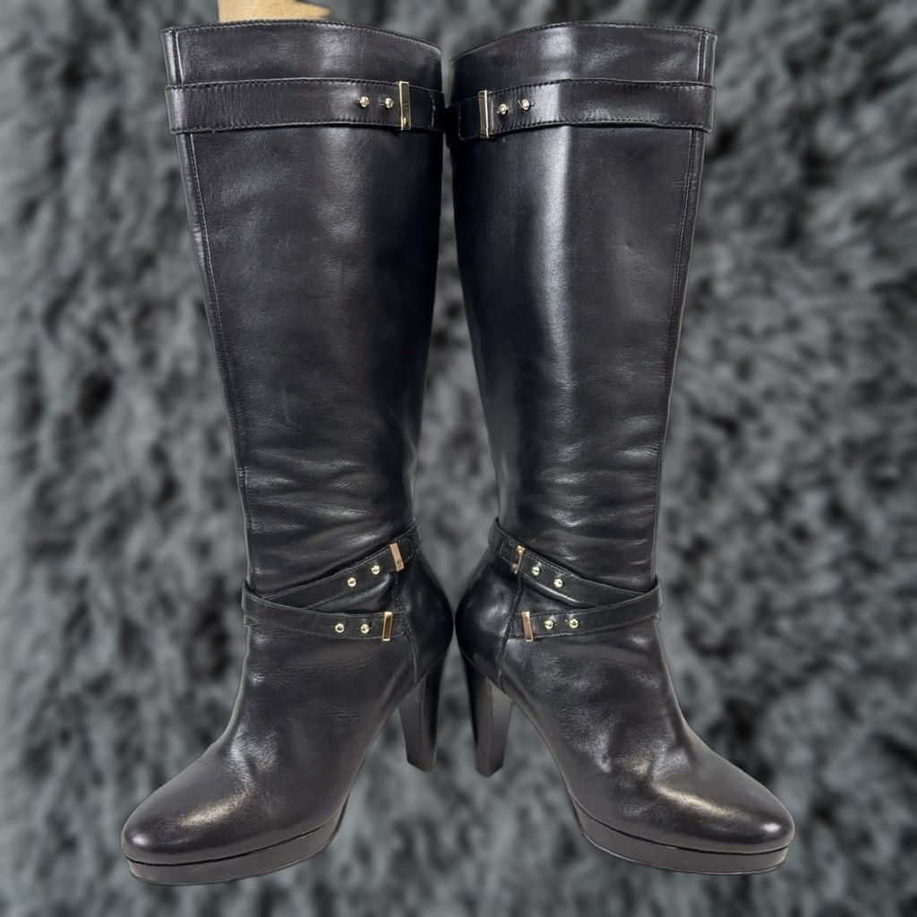 Cole Haan VINTAGE? No. Cole Haan Air Cara Leather Heel Boots Women’s 6.5 B Knee High Studded Black Zip Heeled Boot Womens City 90s? Size US 7 / IT 37 - 1 Thumbnail