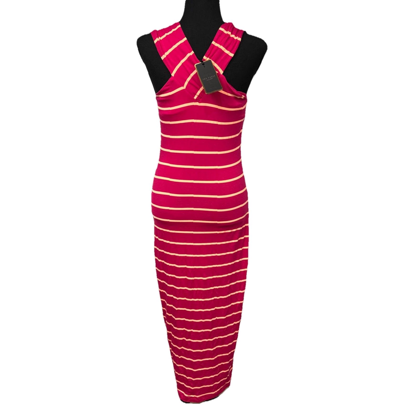 Ted Baker Ted Baker Dress Women Pencil Dress Cross Over Neck Pink Striped Belted NO Belt Size 2 Long Size XS / US 0-2 / IT 36-38 - 2 Thumbnail
