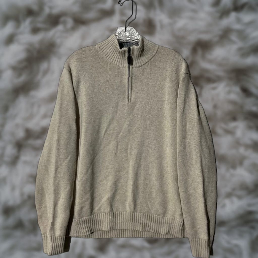 Vintage LL Bean Mens Quarter Zip Cotton Sweater Beige Oatmeal Large Regular 287736 Size US L / EU 52-54 / 3 - 1 Thumbnail