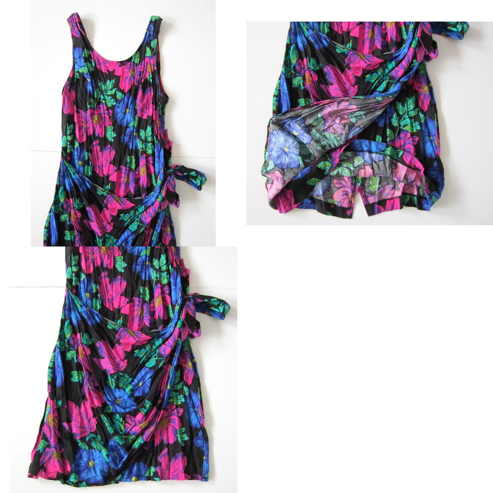 Pinko VINTAGE Per Se 100% Rayon Pink Black Green Floral Wrap Tank Sun Dress Medium Size M / US 6-8 / IT 42-44 - 8 Thumbnail