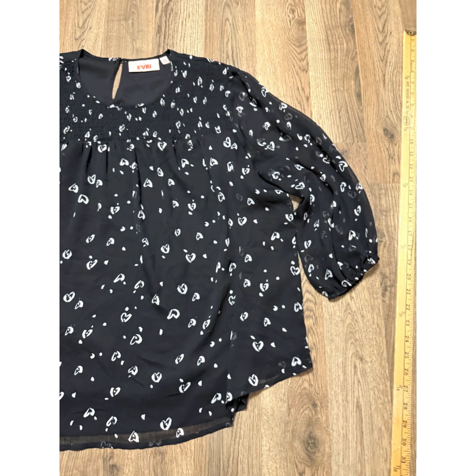 Vintage EVRI Blouse Women's Plus Size 1X Black White Heart Novelty Print Long Sleeve Size XL / US 12-14 / IT 48-50 - 4 Thumbnail