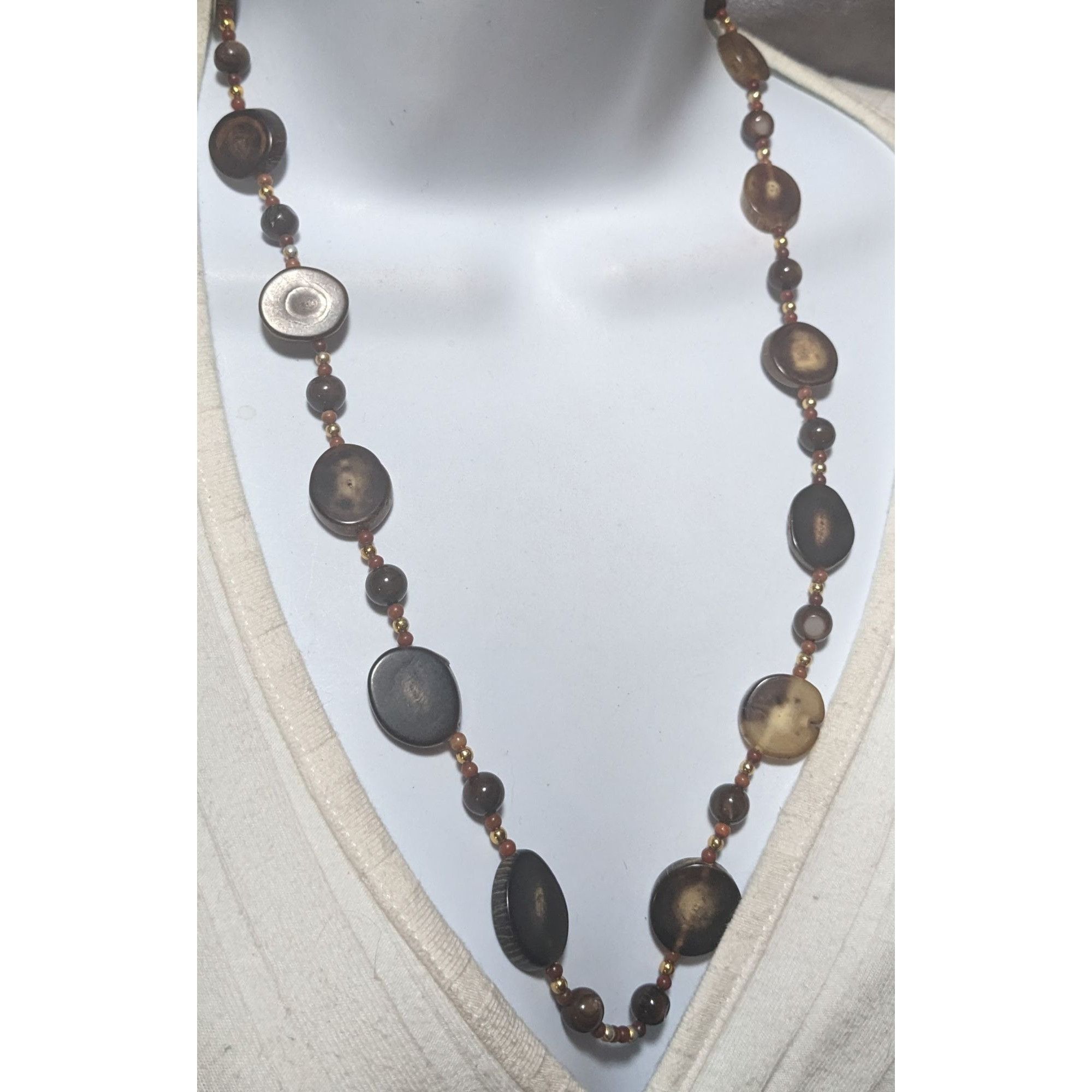Other Vintage Polished Wood Slice Beaded Necklace Size ONE SIZE - 7 Thumbnail