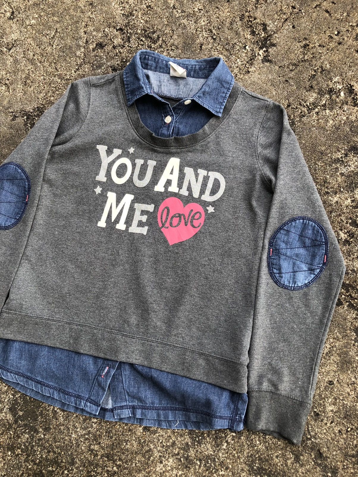 Japanese Brand USALL Double Layer Sweatshirt Denim Lovely Poem You and Me 🩷 Size M / US 6-8 / IT 42-44 - 16 Thumbnail