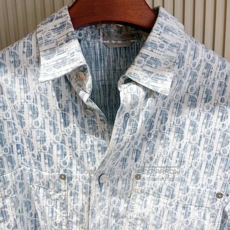Dior Dior Blue Denim Logo Print Long Sleeve Shirt . Size US L / EU 52-54 / 3 - 4 Thumbnail