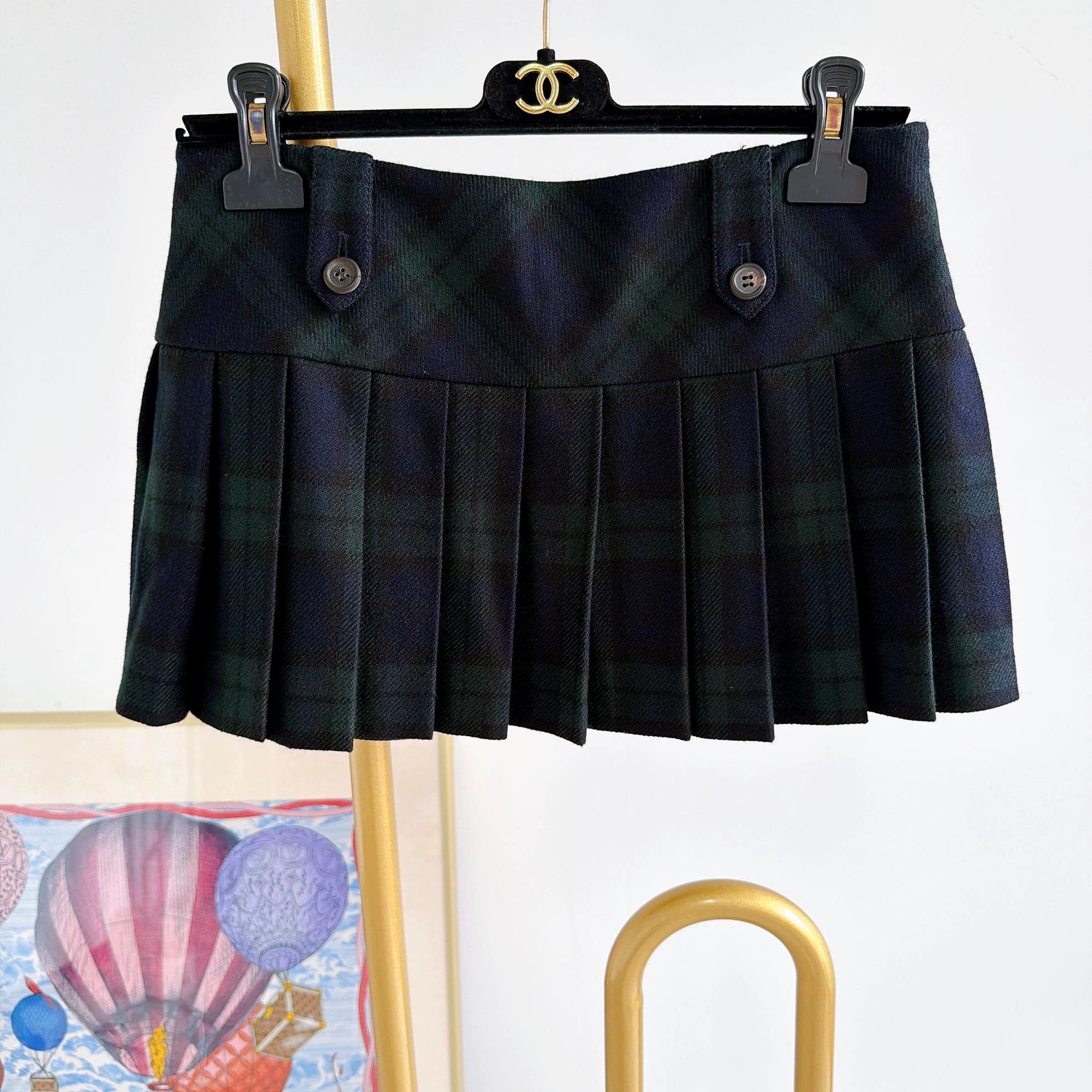 Miu Miu MIU MIU Checkered Color-Blocked Wool Pleated Skirt 36 Size 25" / US 0 / IT 36 - 1 Thumbnail