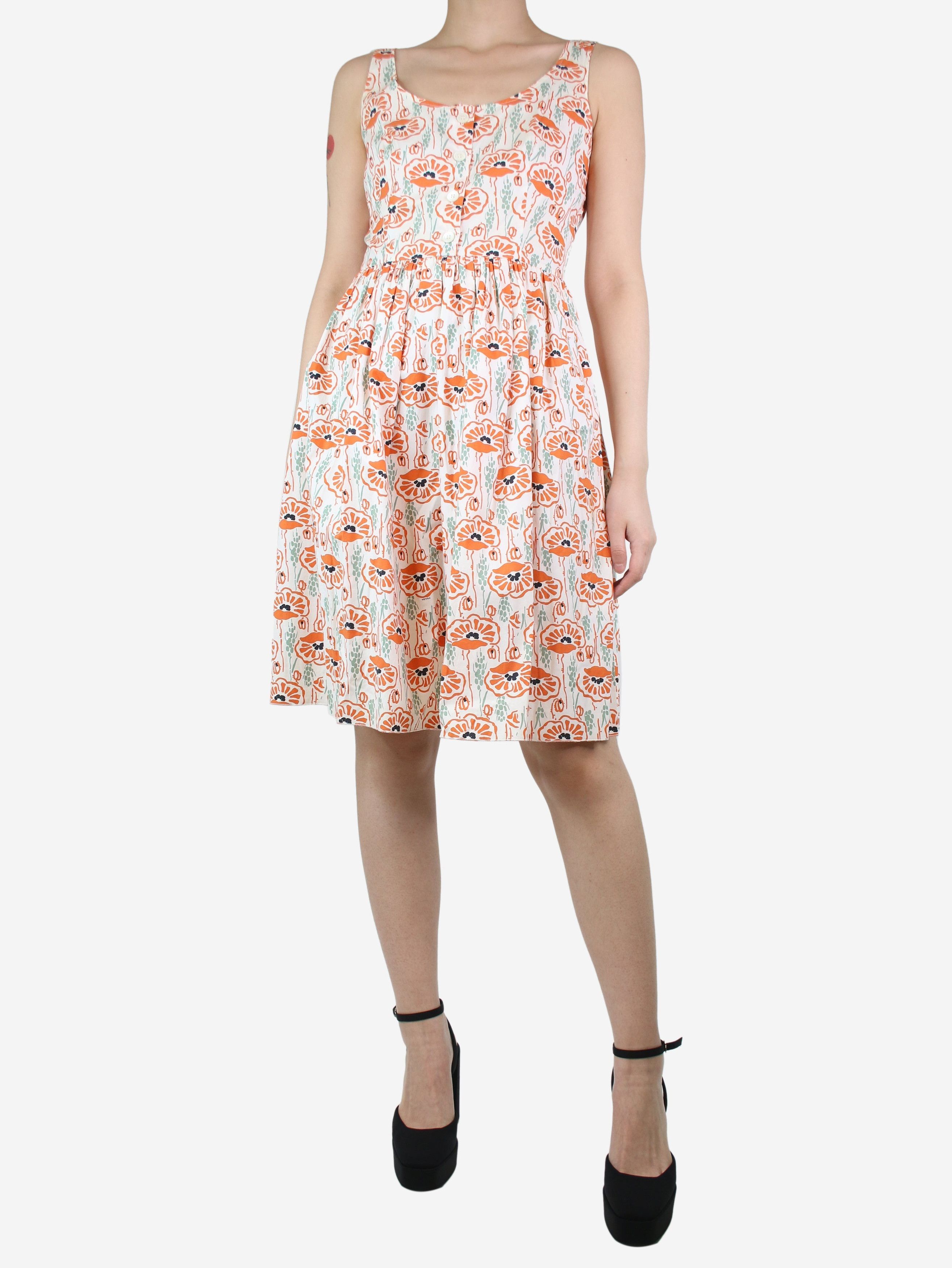 Image of Prada Multicoloured Sleeveless Floral Printed Dress - Size Uk 8, Women's