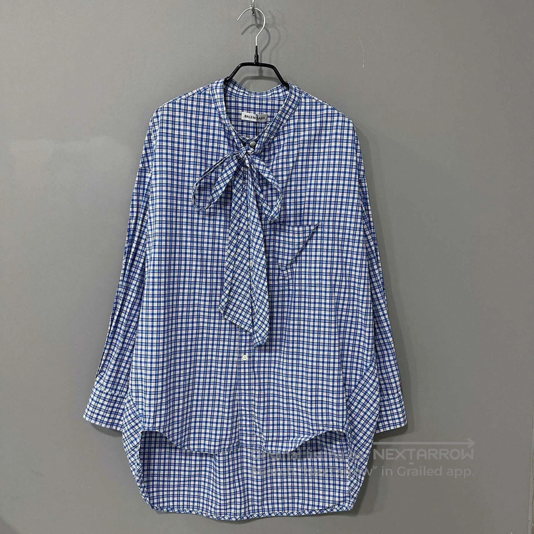 Balenciaga Balenciaga Blue White Check Back Logo Shirt. Size XS / US 0-2 / IT 36-38 - 1 Thumbnail
