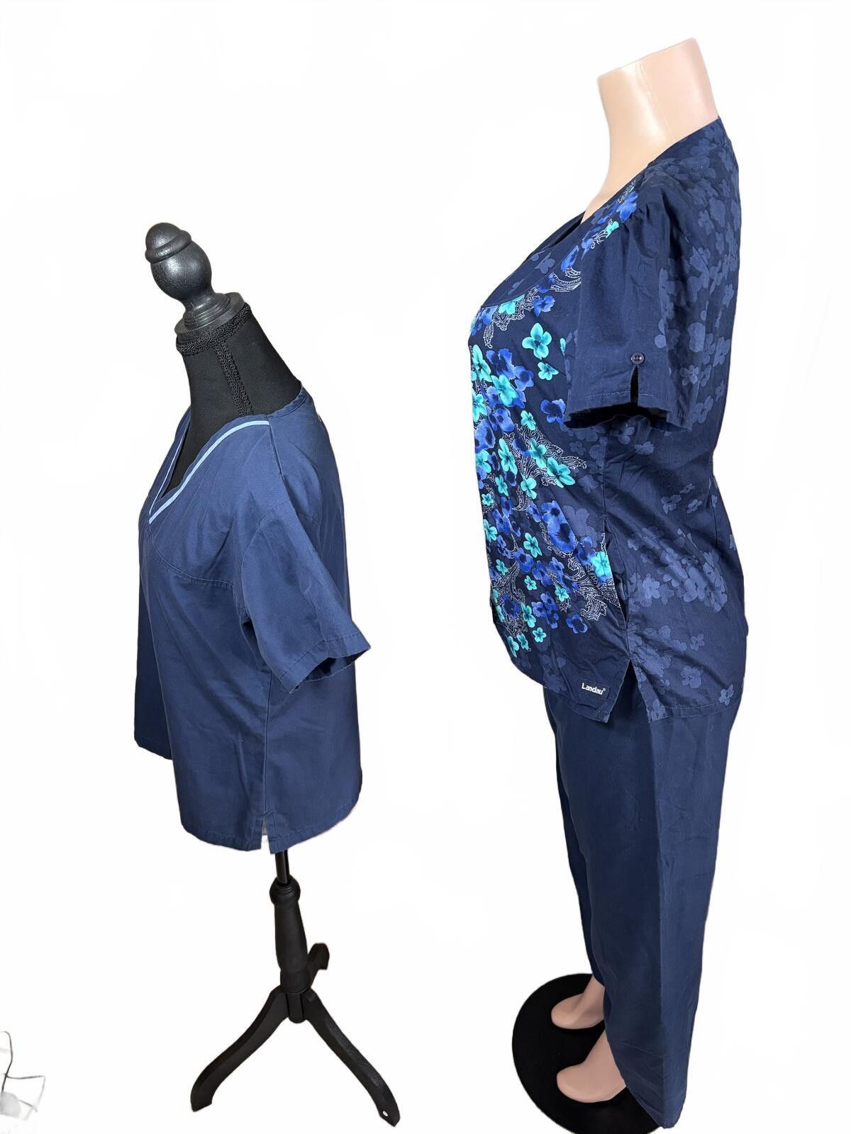 Other Nurse Scrub Bundle Set 2 Tops 1 Pant Navy Floral Small Size 28" / US 6 / IT 42 - 7 Thumbnail