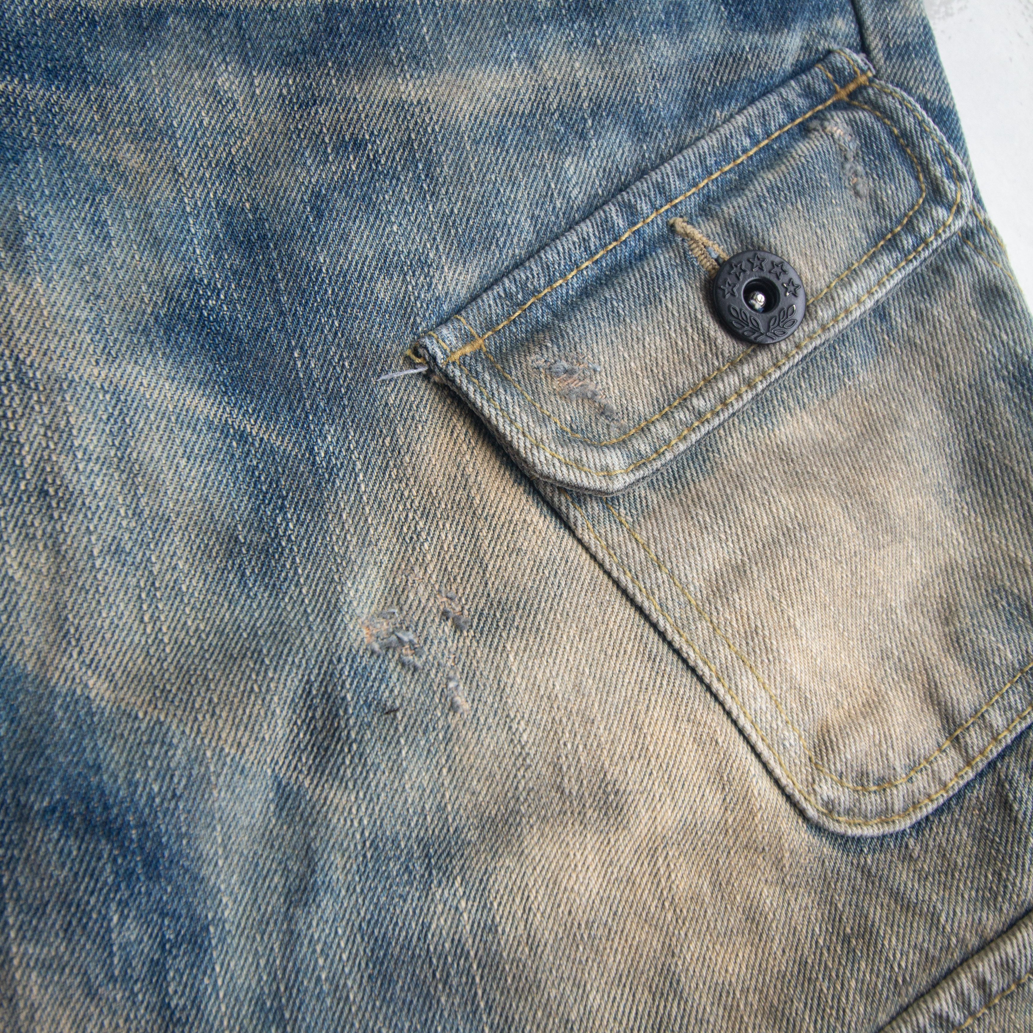Japanese Brand SICK🔥Thrashed Cargo Denim Stone Wash LITTLE BROKLYN Size US 32 / EU 48 - 10 Thumbnail
