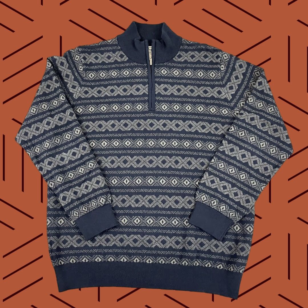 Vintage VINTAGE LL BEAN Sweater Mens XL Reg Fair Isle 5% Cashmere Blend Quarter 1/4 Zip Pullover Size US XL / EU 56 / 4 - 1 Thumbnail