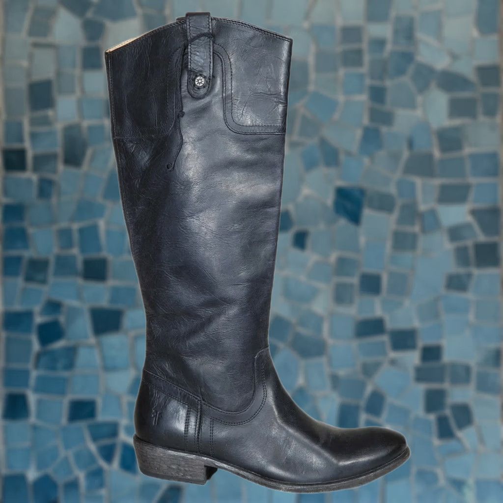 Frye VINTAGE FRYE Carson Riding Button Tall Boots 70068 Distressed Black Leather Women's 9 B Size US 9 / IT 39 - 1 Thumbnail