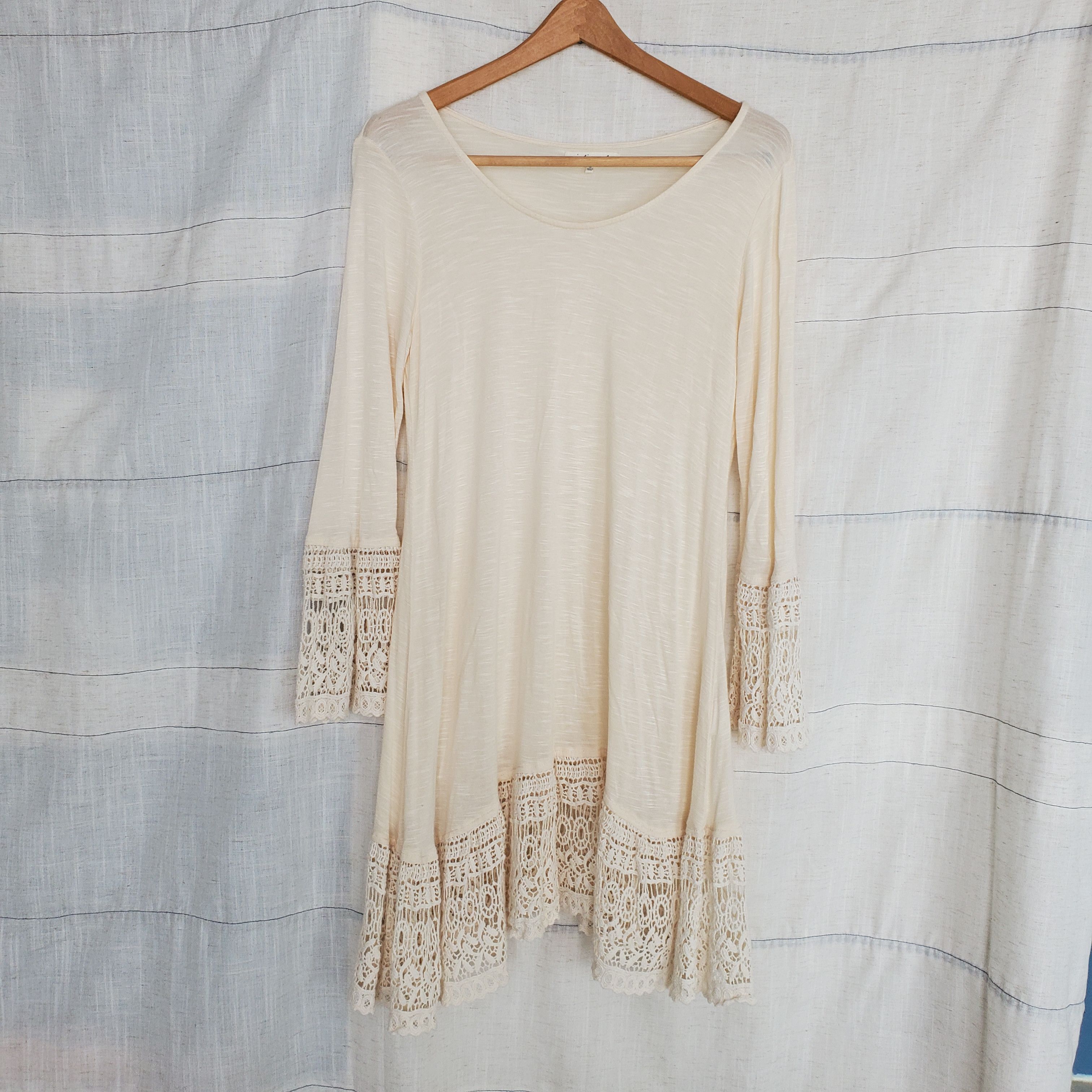Other Indigo Soul Tunic Beige/Cream Lace Knit 3/4 Bell Sleeve SZ:S Size S / US 4 / IT 40 - 5 Thumbnail
