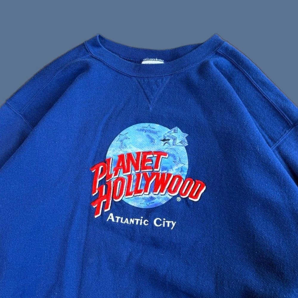 VINTAGE Planet Hollywood Sweatshirt Crewneck XL Men Blue 90s Pullover Crew Neck Long Sleeve Size XL USA